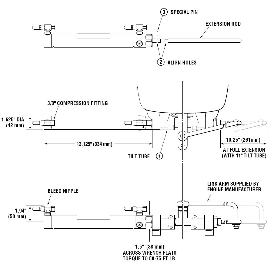 SeaStar HC5370 Hydraulic Steering Cylinder – Heavy-Duty Front Mount Outboard Cylinder