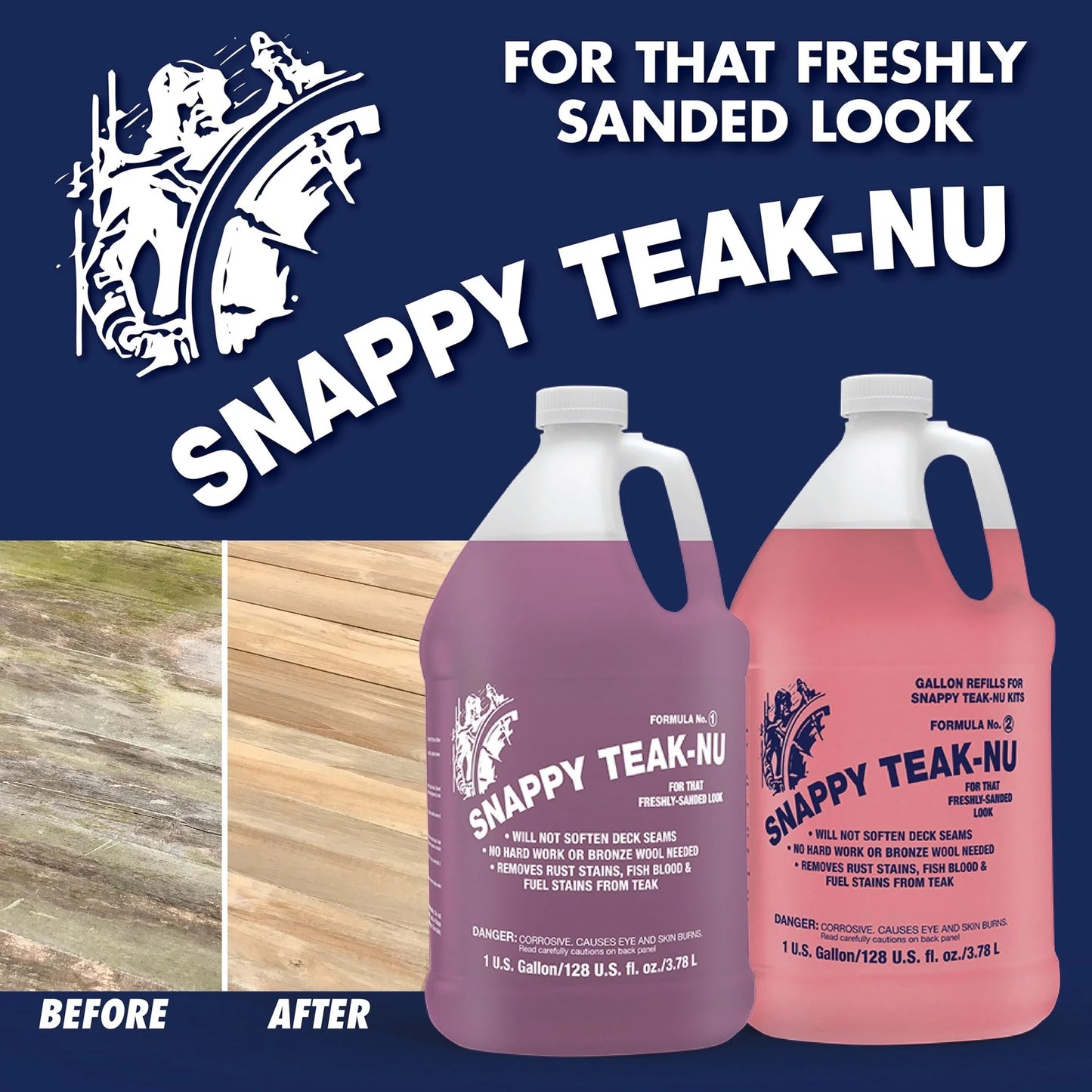 Snappy Teak-Nu STN-G1 Teak Cleaner – Two-Part Marine Teak Restoration System (1 Gallon Kit)